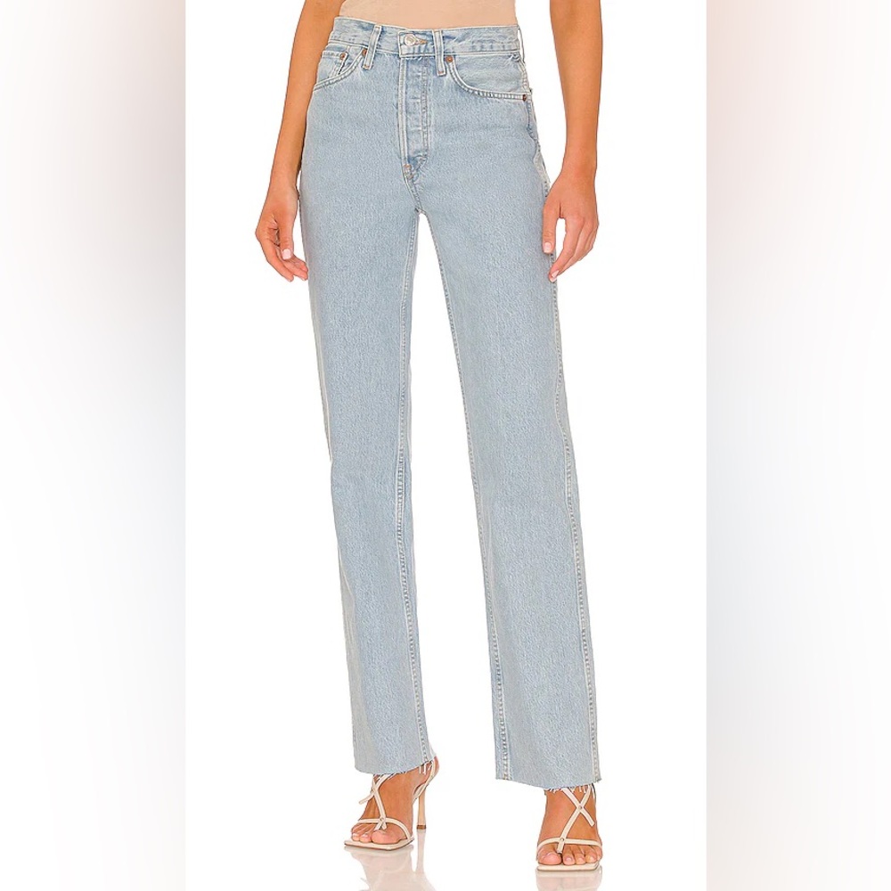 Re/done 90s high rise loose fit raw hem denim light wash naf blue size 31